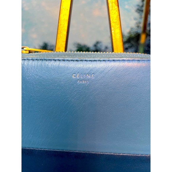 Celine Wallet Unisex Two Tone Blue Leather Zip Around Excellent Condition - Picture 2 of 15